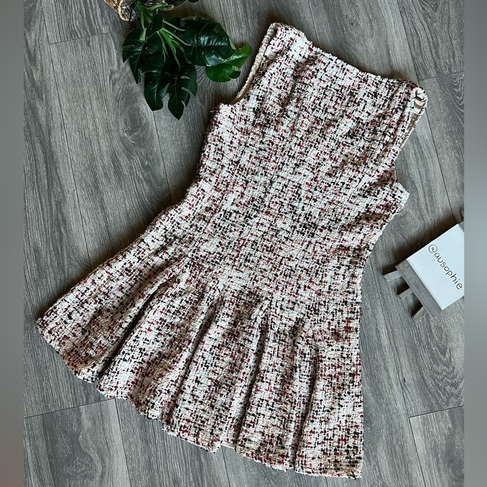 En Saison Everleigh Tweed Boucle Metallic Pleated Sleeveless mini dress L NWT - Picture 9 of 16